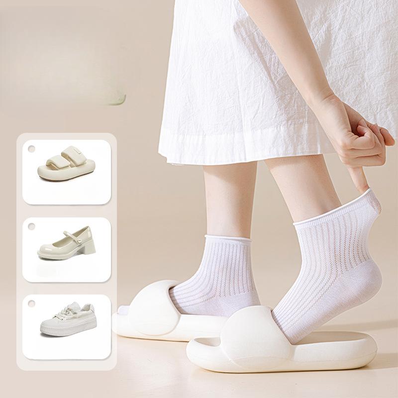 Rolled-up Socks, Autumn Women's Thin Mid-calf Socks, Antibacterial Pure Cotton Socks, Breathable, Sweat-absorbing, Deodorizing and Versatile Socks