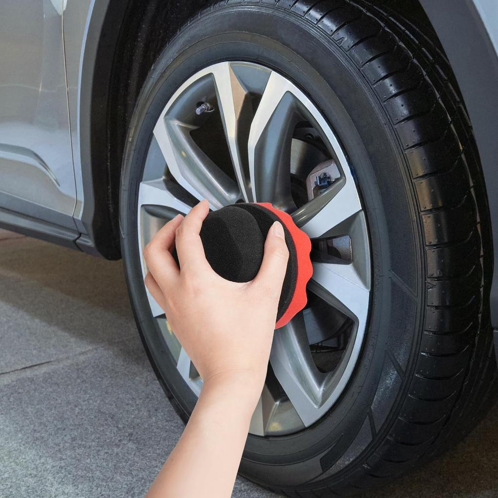 2 Pack Large Tire Shine Applicator Pad, Tire Hex Grip Applicator, Tire Shine Car Detailing Foam Sponge Tool, Reusable Car Cleaning Supplies After Car