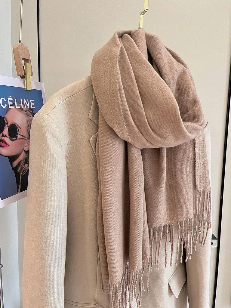 Versatile Fringed Solid Color Wool-Like Scarf For Women 2023 New Autumn Winter Prom Red Scarf Wholesale Warm Shawl