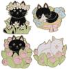 2-4pcs/set Chubby Cat Enamel Pins Mushroom Hat Floral Kitten Paw Brooch Watermelon Butterfly Lapel Badges Cartoon Animal Jewelry