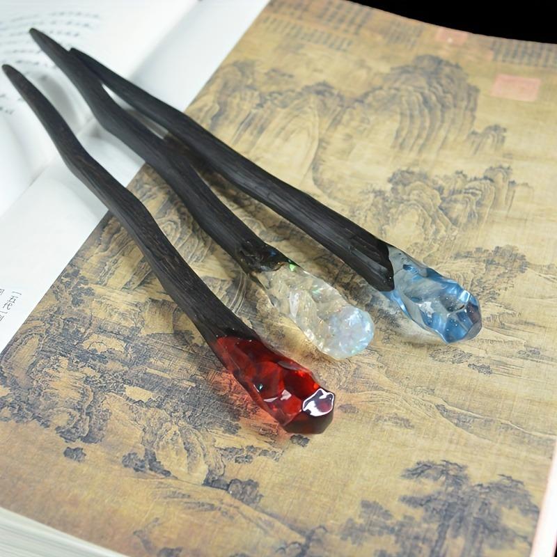 Натуральная заколка для волос из хрусталя цвета черного дерева, женская, плетеная прическа, ципао, ханфу, нишевая, высококлассная, универсальная деревянная заколка, аксессуар для волос