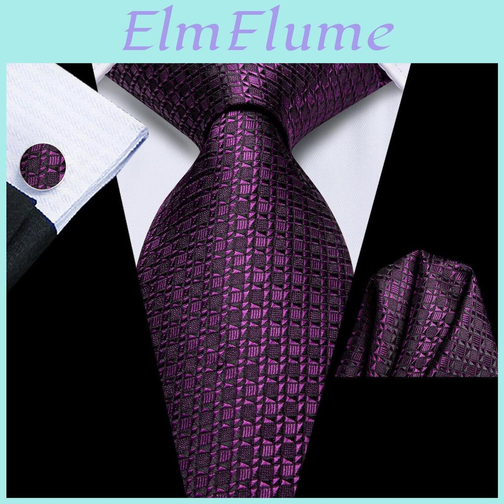 Hitie Tie Silk Plain Mens Ties Satin Solid Color Dark Violet Prom Party Wedding Set