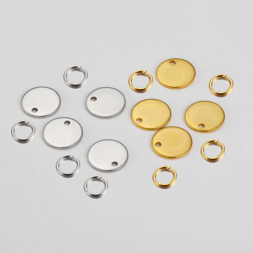 20pcs Stainless Steel Round Stamping Blank Dog Tags Pendants with Open Jump Rings DIY Bracelet Charm Jewelry Findings Wholesale