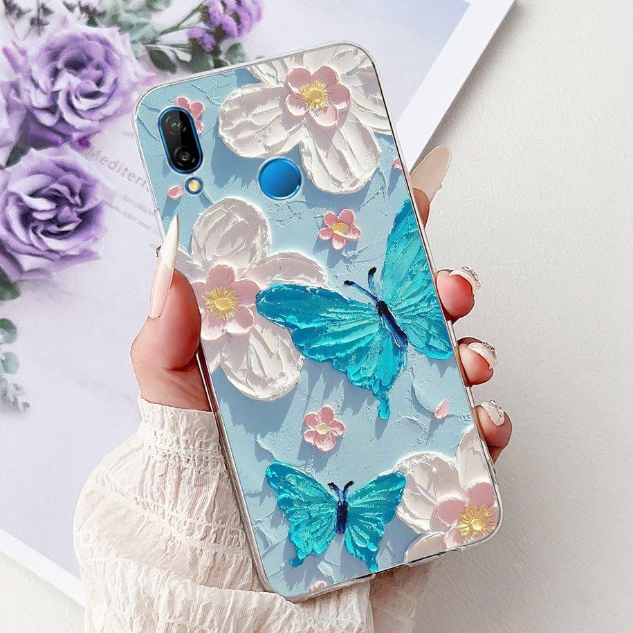 For Huawei P20 Lite Case Popular Flower Butterfly Soft Clear Silicone Phone Back Cover For Huawei P20Lite Nova 3e ANE-LX1 Bumper