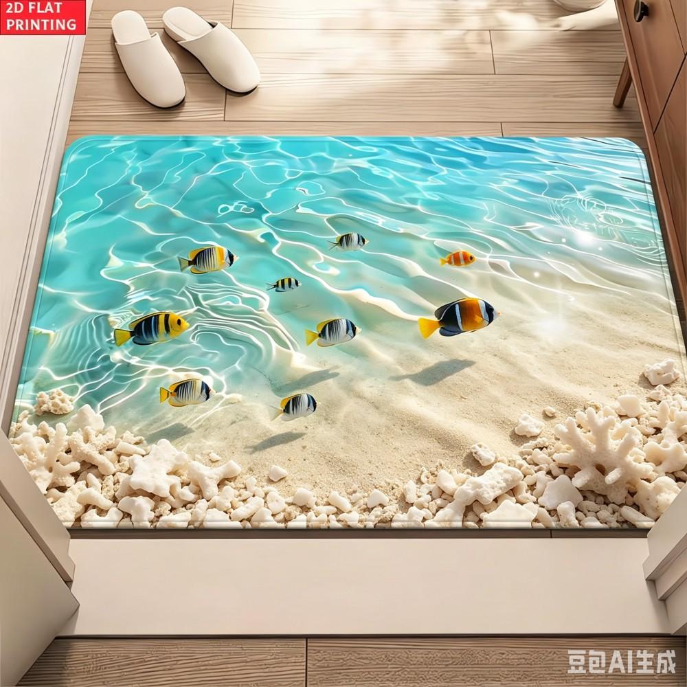 Starfish Ocean Wave Welcome Doormat Sea Beach Pattern Floor Rug Non Slip Entrance Mat Indoor Kitchen Carpet Decor