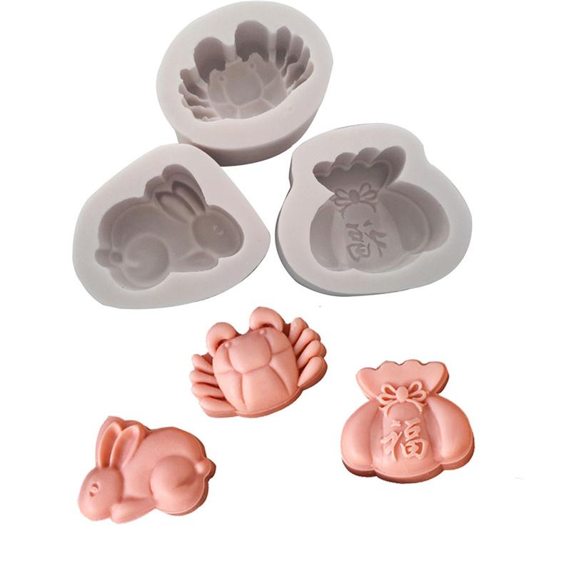 Fu Bag Rabbit Crab Design Силиконовая форма Помадка для украшения торта Сахарная резинка Инструмент для пасты 3D Шоколадная форма
