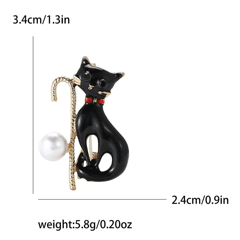 Cute Alloy Enamel Cane Cat Brooch Versatile Temperament Women'S Suit Shirt Corsage Jewelry Pin