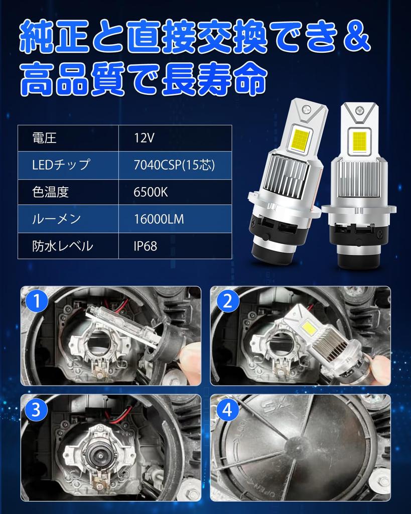 SUPAREE D4s LED Super Vehicle Inspection Replacement for OEM White Cooling IP68 Plug and Set of 2 Headlights, Bright, Compliant, HID, 6500K,