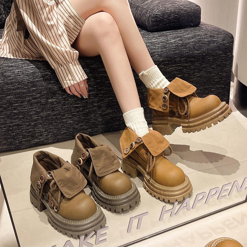 Camel retro platform Martin boots women's 2025 new British style autumn and winter explosion heightening Maillard boots