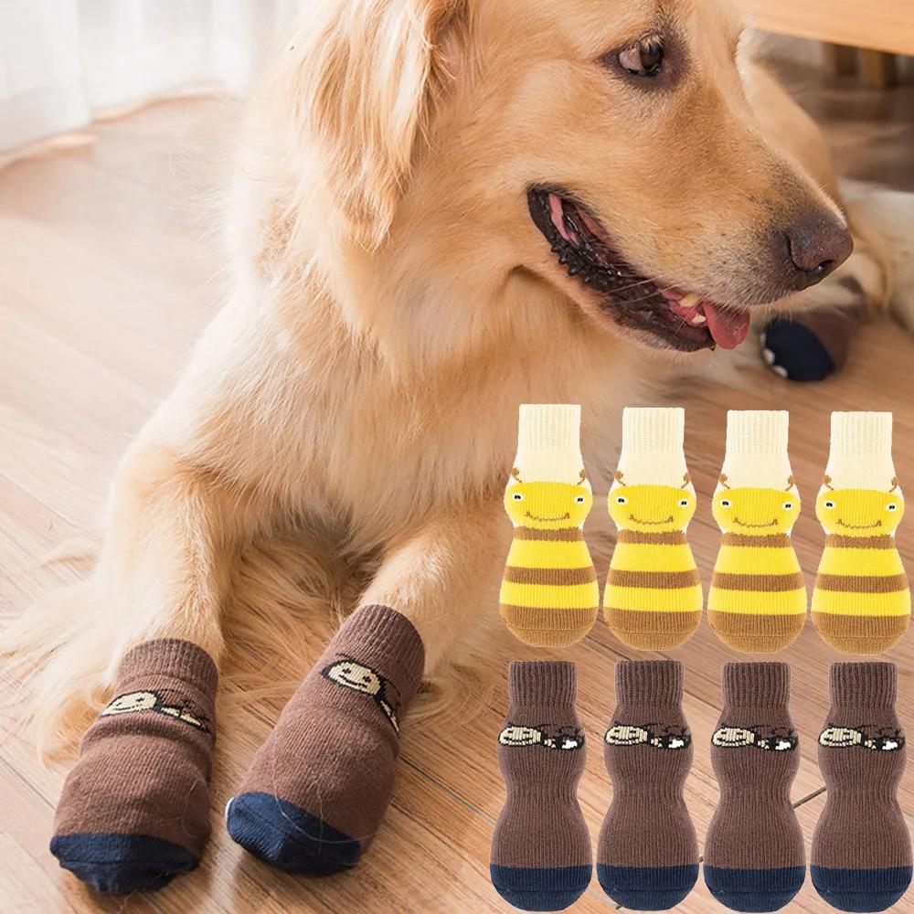 4 шт. противоскользящие носки для собак, теплые протекторы для лап, нескользящие пинетки для больших собак для скользких полов из твердой древесины, плитки, ламината, мрамора