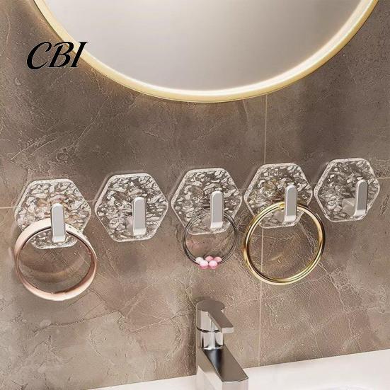 Decorative Wall Hooks Hexagonal Self Adhesive Hooks, Water Ripple Pattern Design, Waterproof No Reusable Drilling Mounted for Towels Keys Kitchen