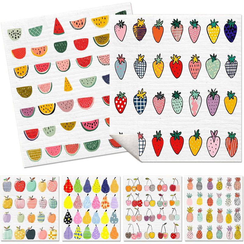 6 шт. Шведские салфетки для мытья посуды с фруктовым принтом, экологичные многоразовые кухонные полотенца, абсорбирующая кухонная чистящая салфетка, моющиеся тряпки для мытья посуды