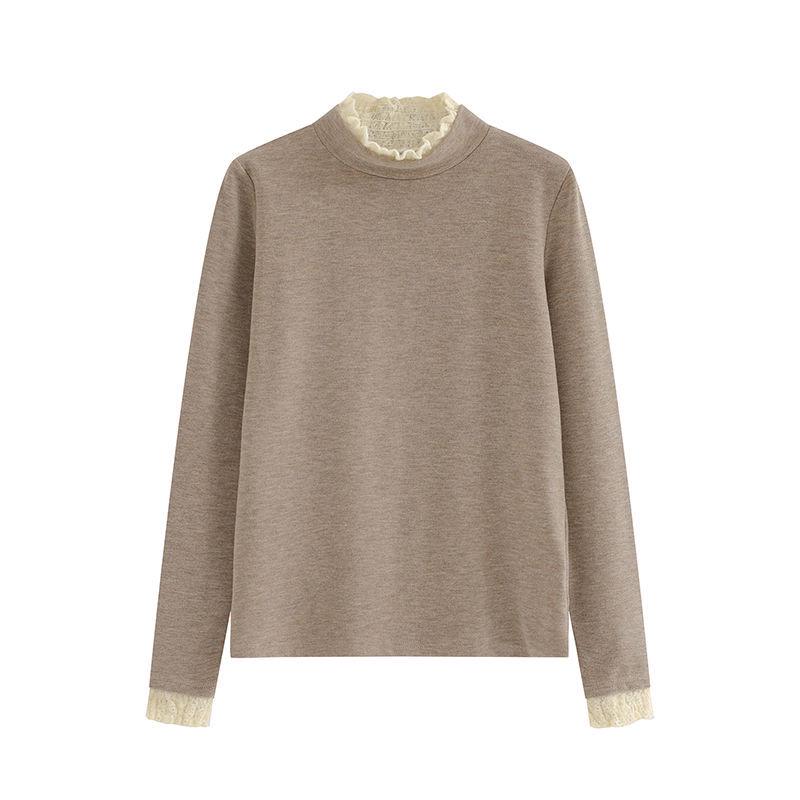 Кружевной бархатный топ с высоким воротником для женщин - Элегантный, теплый и утолщенный для осени/зимы