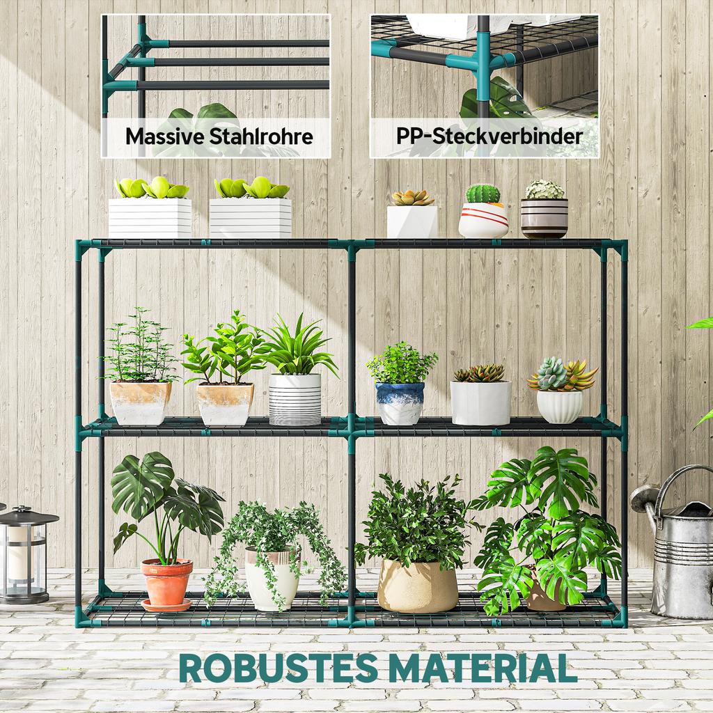 3-Tier Plant Stand. 100 cm High Flower Stand with Shelves. Multi-Tier Steel, Dark Green