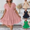 Women's Fashion Casual Slim Covered Sleeve V-Neck Pleated Ruffle Dresses