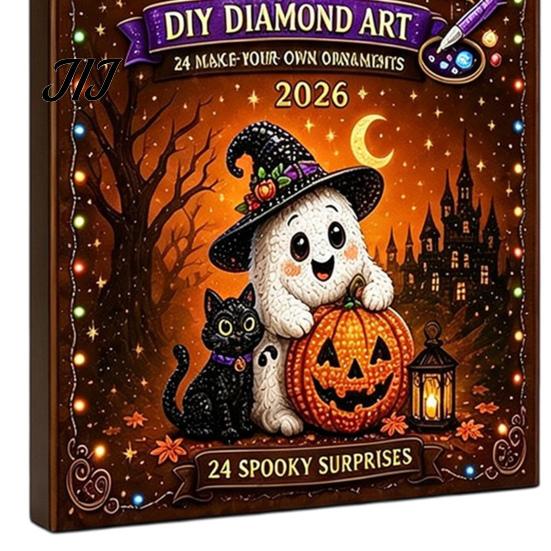 Halloween Countdown Surprise Advent Calendar, Faux Diamond Art Kit, 24 Day Countdown, Creative Handmade Projects DIY Hanging Ornaments Craft