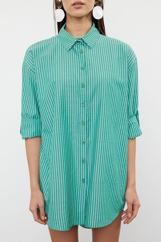 Women's Style Shirt Green Striped Woven Shirt