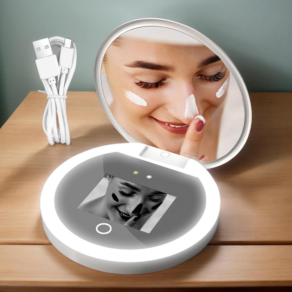 УФ Зеркало Солнцезащитный Тестирующая Камера Со Светом 2-Кратное Увеличение Дорожное Макияж Карманный Размер УФ Умное Солнцезащитное Зеркало для Макияжа