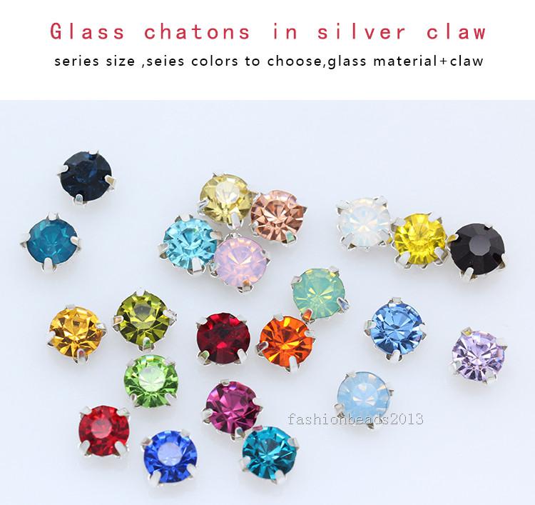 40 цветов 4 мм 100 шт./упак. стеклянные круглые пришивные стразы с серебряными когтями для украшений, свадебных платьев, одежды, поделок, отделки
