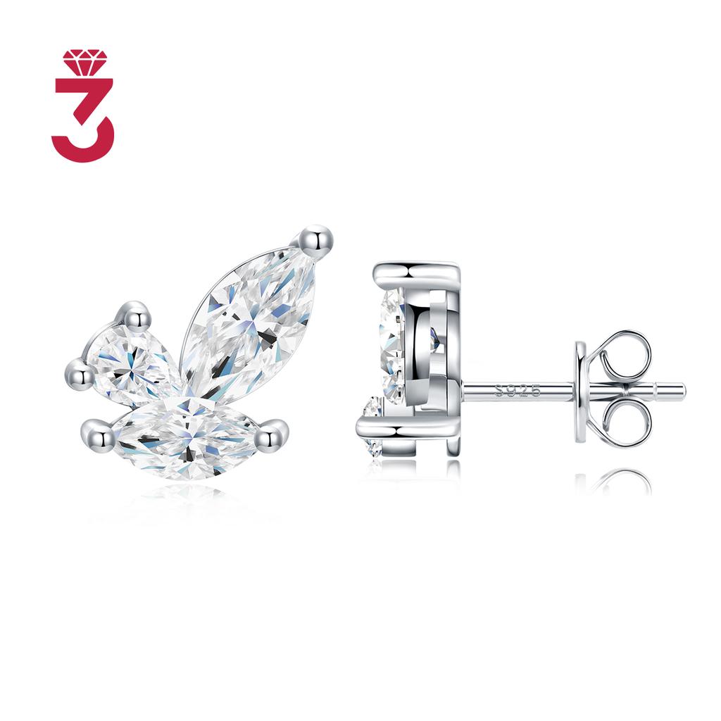 Marquise Moissanite Cluster Stud Earrings 925 Sterling Silver Three Stone Sparkling Jewelry for Women