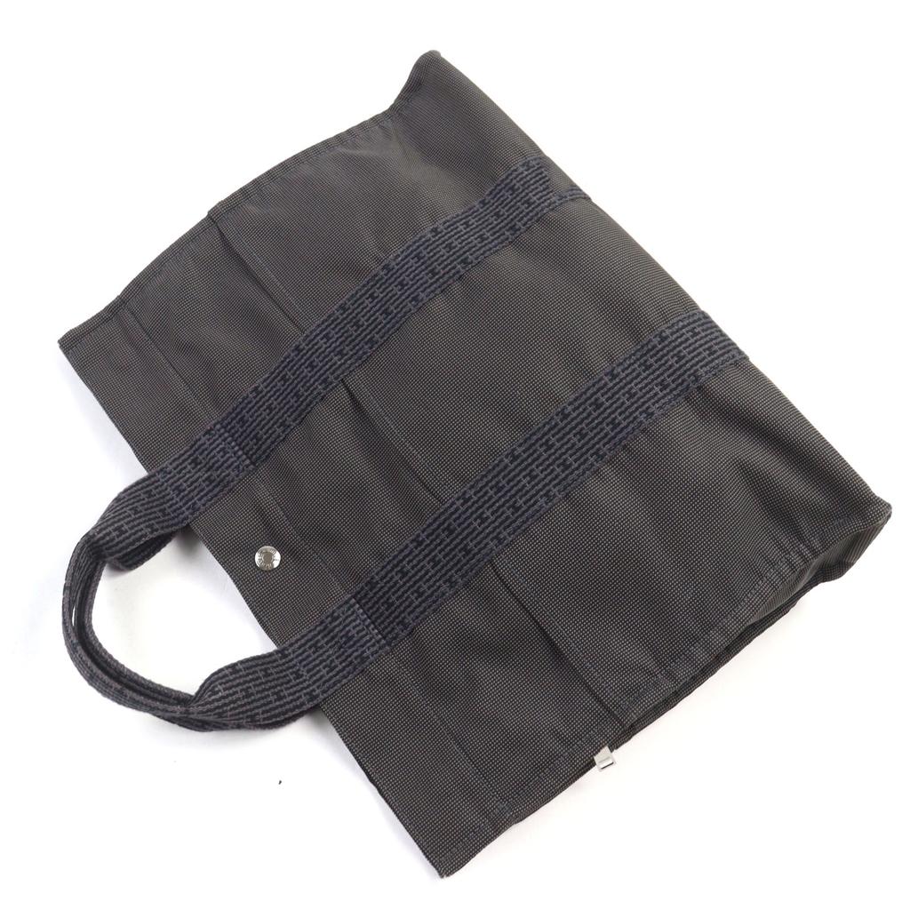 Отличная сумка-тоут HERMES Her Line MM с логотипом H и пуговицами Serie из парусины серого цвета Женская Б/У