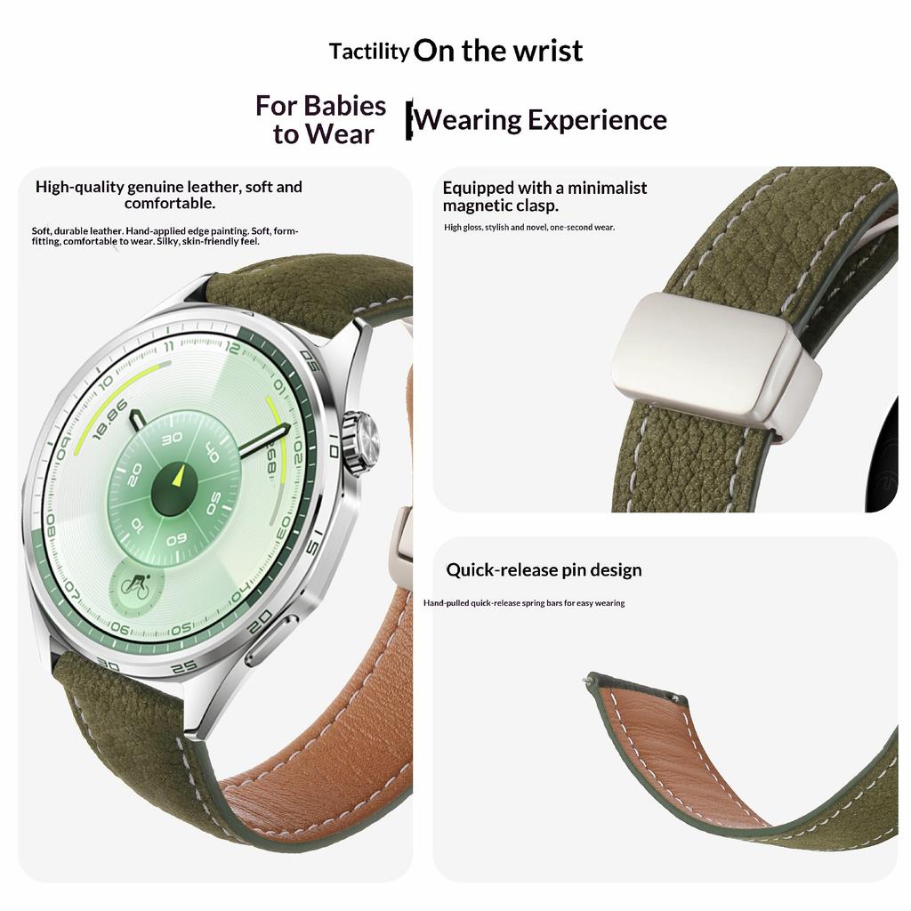 22-мм Магнитный Застежка Ремешок для Часов Huawei Watch GT 6/5/5 Pro/4 46мм Масляная Вощеная Текстура Личи Натуральная Кожаный Ремешок