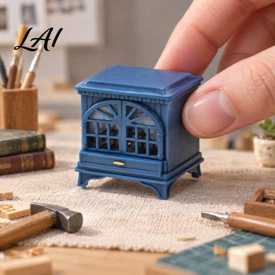 Tabletop Miniature Decor 1:12 Dollhouse Fireplace with LED Light Vintage Mini Stove Furniture Accessory 1 12 Scale Light Up Model for Doll