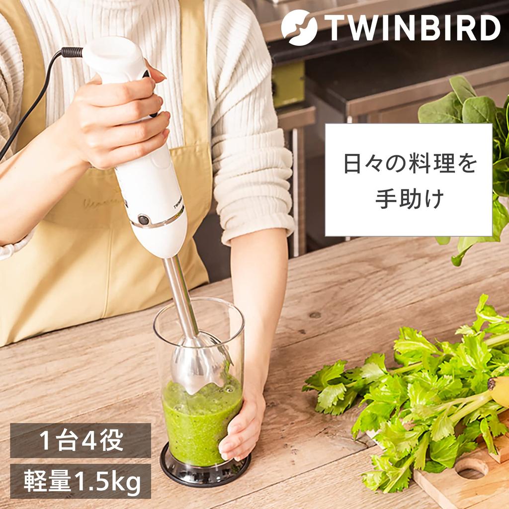 Twin Bird Tsubame Sanjo Handy Blender with 4 Functions In Motor Protection Device Baby Dressing Scale Juice Stainless Steel Year White Chopper, 1,
