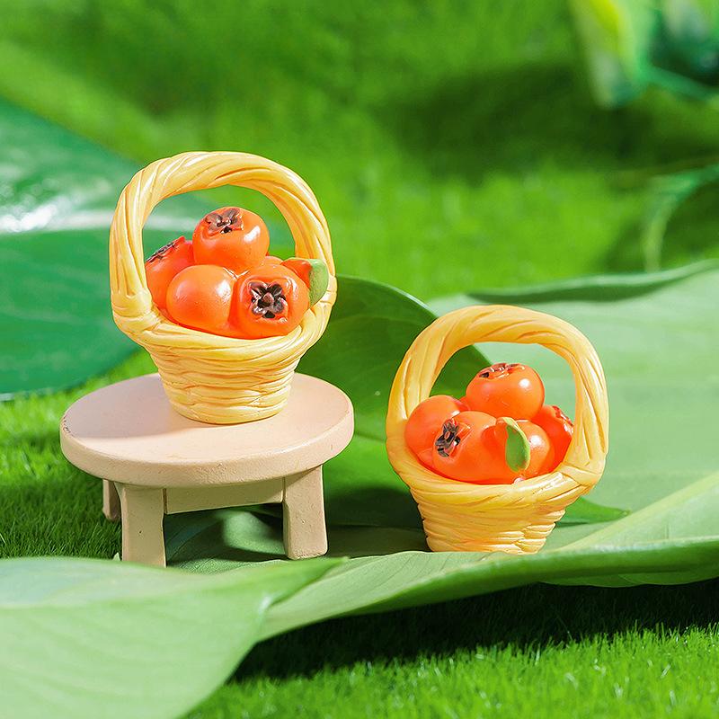 Микропейзаж Симпатичная имитация фруктов, игровая корзина с едой, украшение из смолы «Хурма», украшение своими руками, украшение стола
