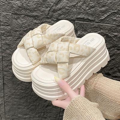 8 см Новая Мода Женские Летние Плетеные Массивные Сандалии Клинья Платформа Высокие Каблуки Шлепанцы Женские На Толстой Подошве Слайды Пляжные Шлепанцы