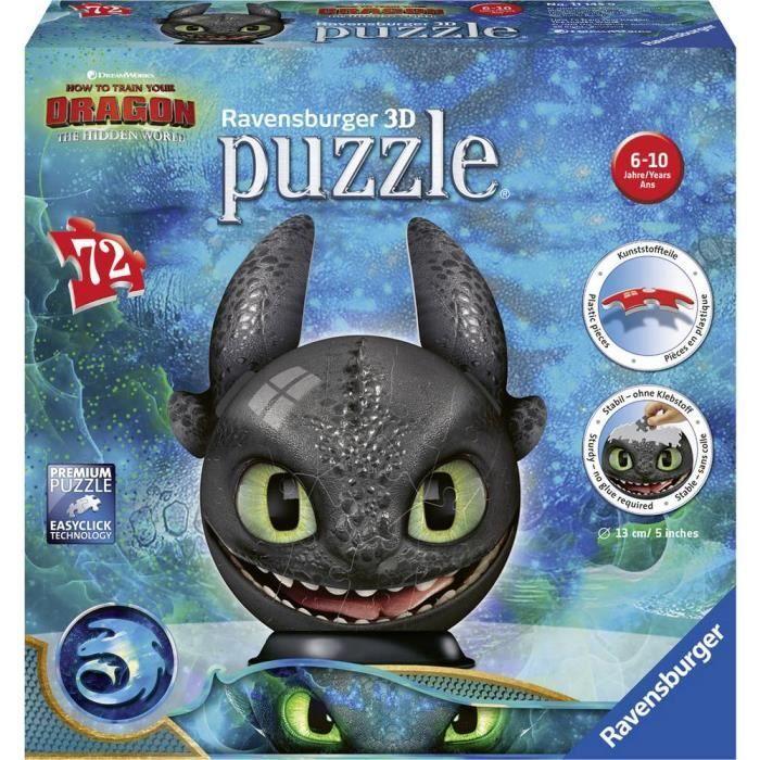 Puzzle 3d ravensburger dragons 3 ohnezahn avec oreilles - mixte - a partir de 6 ans
