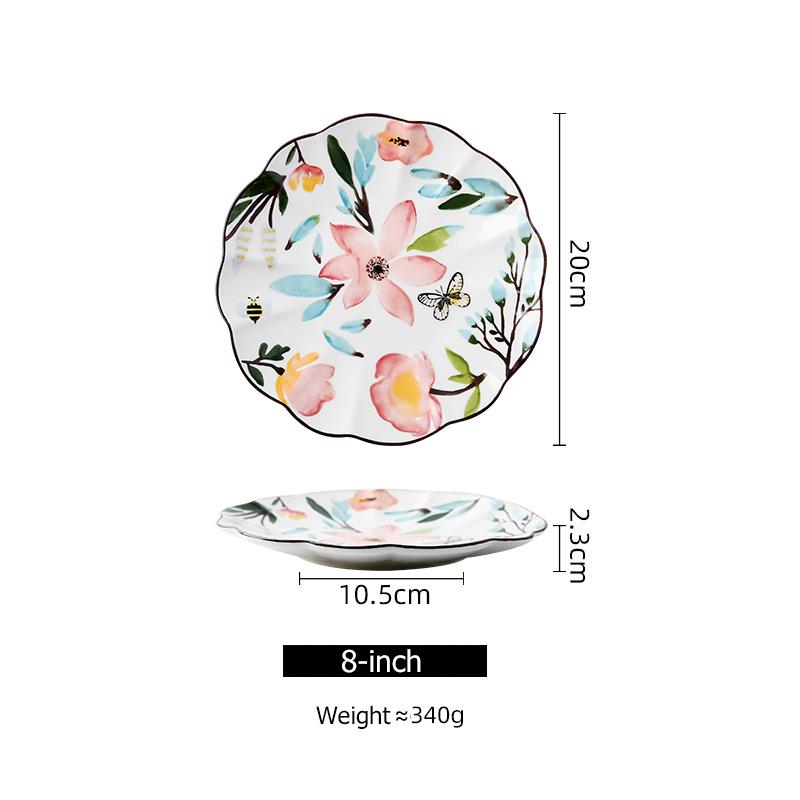 Керамическая сервировочная тарелка в форме цветка, цветочные узоры, обеденная посуда, безопасная для микроволновой печи, десертная тарелка 8/10 дюйма