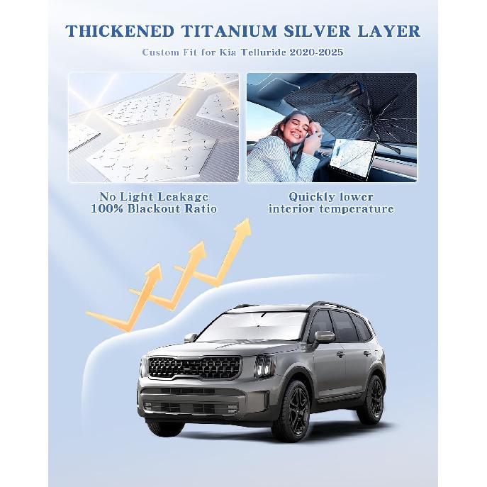 Portable Kia Telluride -2025 2026 Windshield Sunshade Umbrella With Carry Bag, 2 In1 Ice Crystal Durable Compact Shade Umbrella UPF50+ UV Front