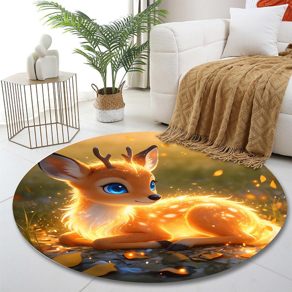 "Glowing Deer in Autumn Setting" Print round rug, living room, bedroom, playroom carpet, non slip floor mat, gift