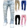 New Men's Denim Straight Leg Jeans Street Fashion Ins Colorful Stretch Patch Denim Straight Leg Jeans