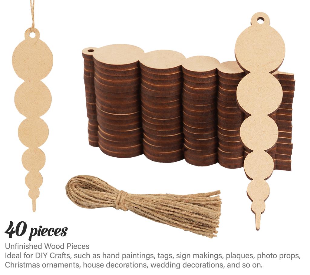Inkdotpot 40 шт. незаконченных деревянных украшений с отверстиями 3,5 дюйма, предварительно просверленные натуральные деревянные срезы для поделок, деревянные рождественские украшения своими руками, подвесные джутовые веревки