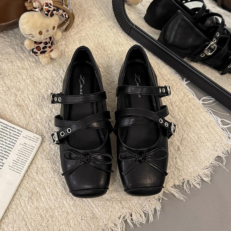 French Retro Design Square Head Cross Buckle Mary Jane Shoes Women's 2025 Summer New Versatile Ballet Shoes