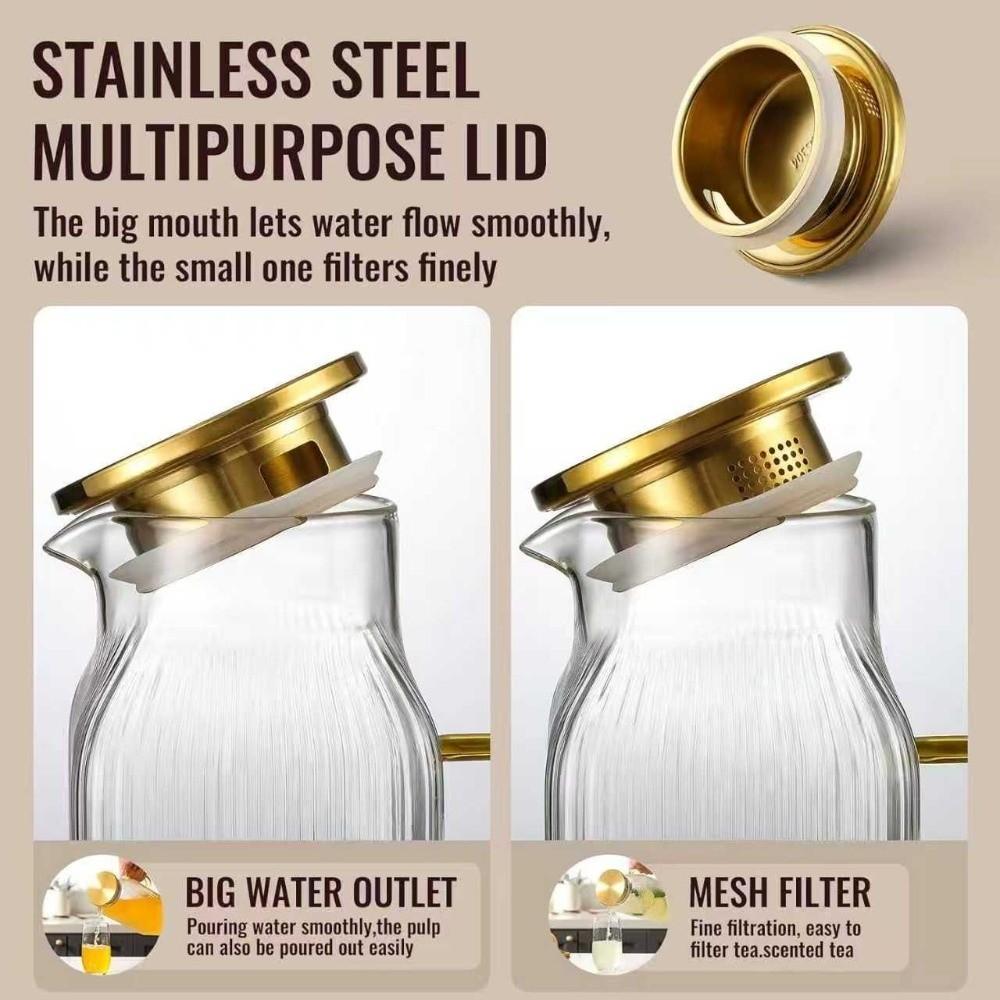 with Lid Glass Teapot Jug 2L Cold Water Glass Kettle Ribbed Glass Water Pitcher Tea Brewing
