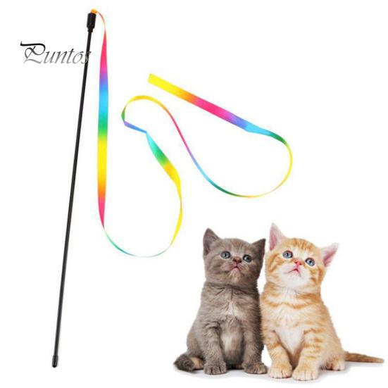 2Pcs Cat Stick Interactive Toy Double-Sided Rainbow Webbing Tease Scratch-Resistant Bite-resistant Entertaining Cat