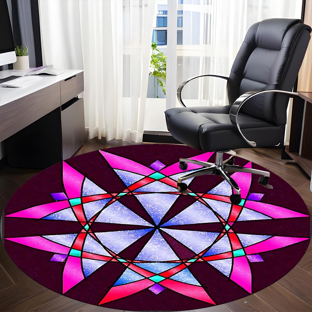 1pc Stained Glass Office Round Rug, Non-slip, Soft and Durable Office Rug for Interior Decoration, Perfect for Office,Decoration yy260204036