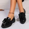 Autumn New Bow Tie British Style PU Low Heel Women's Shoes Fashion Retro High Quality Versatile Trend Women's High Heels