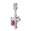 Red Rose Cross Pendant 925 Sterling Silver Jewelry Making Design Charm Beads for Women Bracelet Necklace