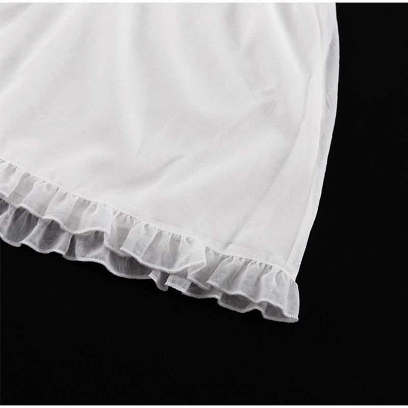 White Elegant Ruffled Mini Dress for Women Patchwork High Waist Long Sleeve See-Through Party Dress