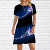 Женское повседневное платье, летние темно-синие платья с принтом бабочки для женщин, платье с коротким рукавом и круглым вырезом, большие размеры