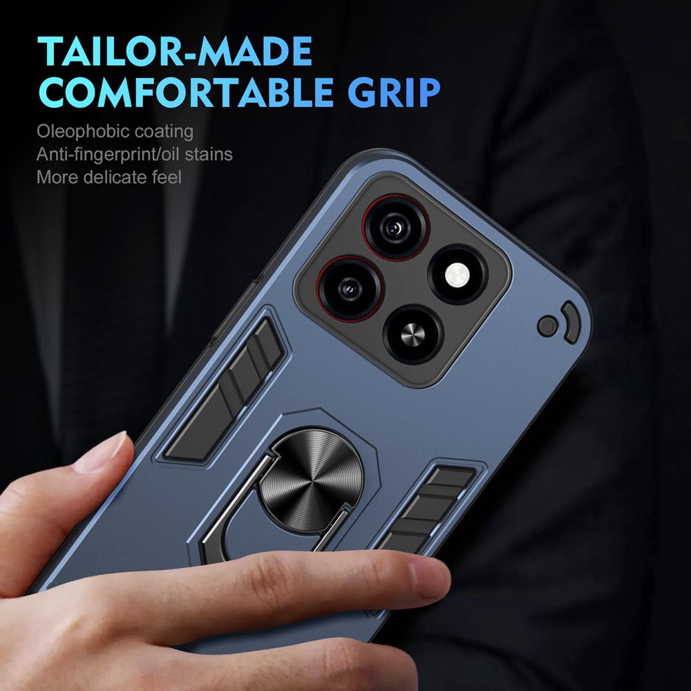 KEYSION Shockproof Armor Case for ZTE Blade A55 A35 Silicone+PC Camera Protection Ring Stand Phone Cover for ZTE Blade A35 A55