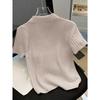 Temperament Lapel Ice Silk Knit Top Летняя свободная тонкая футболка с короткими рукавами