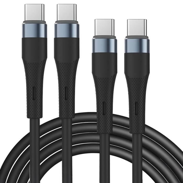 Lot-2 Câble USB-C vers USB-C Charge Rapide 60W pour Samsung Galaxy A15 A14 A16 A55 A35 A25 A36 A05s - 1M Noir