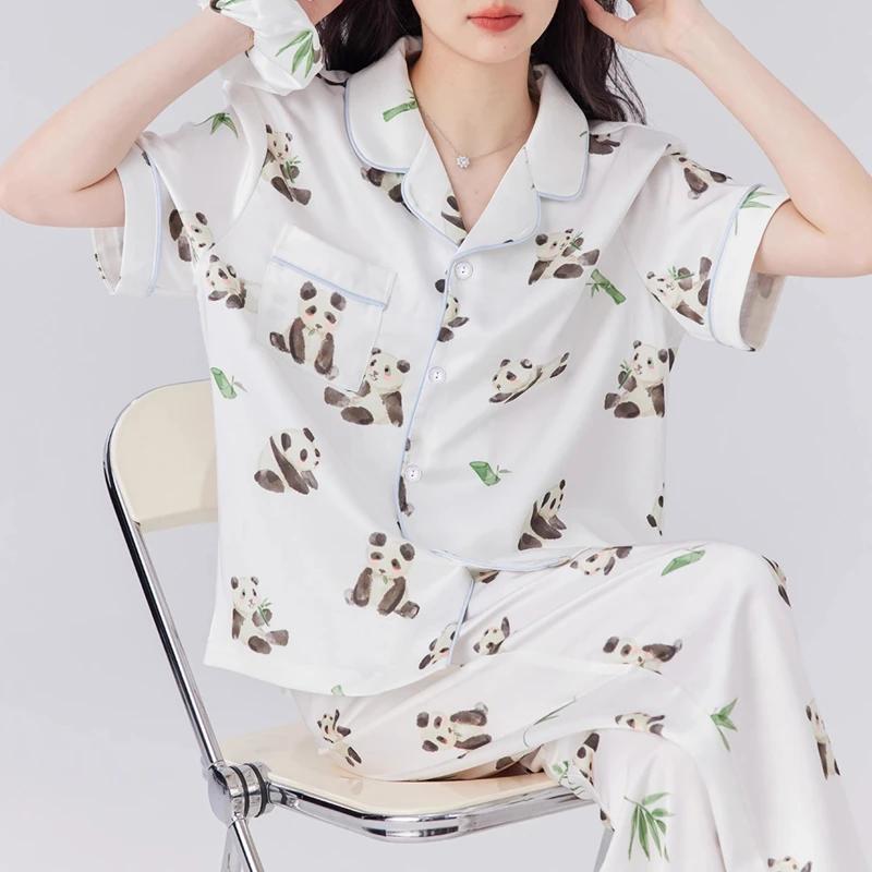 Женская пижама в китайском стиле с рисунком панды и бамбука, милая, милая, летняя, классическая, домашняя одежда для сна