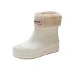 Fashion Solid Rain Boots Women Fleece Platform Rain Boots Non-Slip Boots Women Ankle Rubber Boots Outside Slip-on Water Shoes