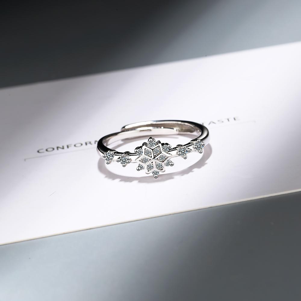 Кольца из стерлингового серебра 925 пробы с цветком для женщин, вечерние, блестящие, с кристаллами Cz, в форме снежинки, открывающееся кольцо, ювелирные украшения, рождественский подарок